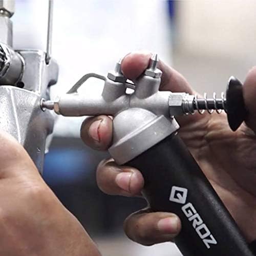 Groz Mini Push Type Grease Gun, 1000 PSI Steel Barrel for Impact Wrench Flush Fittings, 3 oz Cartridge, Die-Cast Aluminum Head, 3 Needle Nozzles 0.028"/0.039"/0.055" (43105)