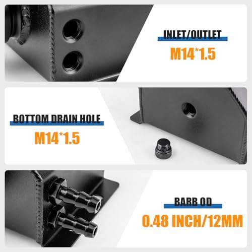 Aluminum Coolant Overflow Tank, 1L Black Expansion Reservoir