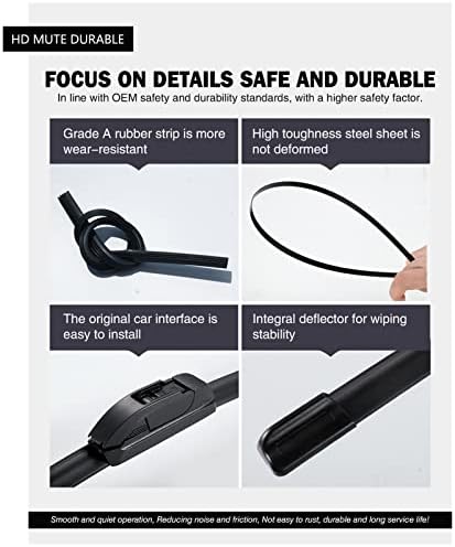 Replacement for Fiat 500 2011-2019 Silent Wipers -FAPIUO Front and Rear Windshield Wipers 24"+14"+12" Full Blade Set (3 Pack) U/J HOOK