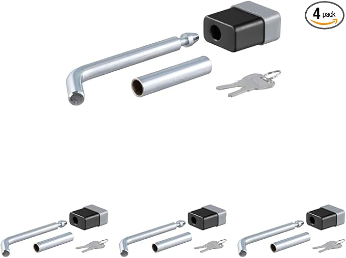 CURT 23024 Trailer Hitch Lock, 1/2-Inch Pin Diameter, 5/8-Inch Adapter, Fits 1-1/4 or 2-Inch Receiver (Pack of 4)