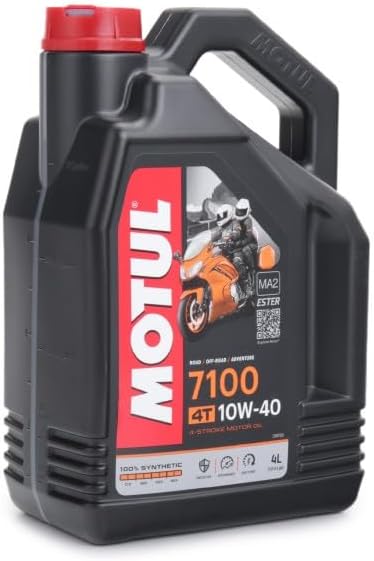 Motul 7100 4T 10W-40 Full Synthetic Motorcycle Oil - Ester Technology - API SP JASO MA2 Wet Clutch Safe - Engine and Gearbox Protection for Street Sport Adventure 4L