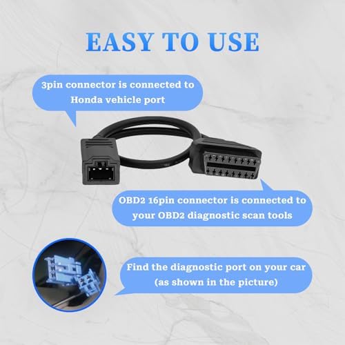 OBD1 to OBD2 Adapter Fits for Honda 3Pin OBD Diagnostic Cable Connector