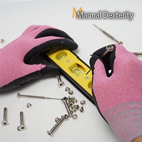 DEX FIT Nitrile Work Gloves FN330, 3 Pairs, 3D-Comfort Stretchy Fit, Firm Grip, Thin & Lightweight, Touch-Screen Compatible, Durable, Breathable & Cool, Machine Washable; Pink L (9)