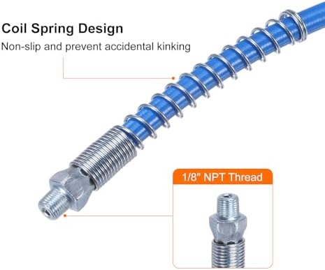 HARFINGTON Grease Gun Hose 39.3" 10000 PSI Spring Flex High Pressure Quick Release Grease Replacement with Coupler 1/8" NPT Threads for Grease Gun, Blue