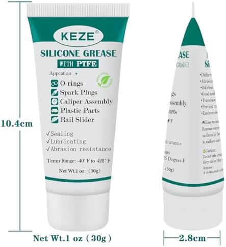 KEZE Silicone Grease Tube PTFE Synthetic Lubricant Sliding Door Grease Automotive Lubrication RV Toilet Seal Lubricant for Plumbing Faucet O Rings Plastic Parts Rubber Seal 1 oz 4-Tube