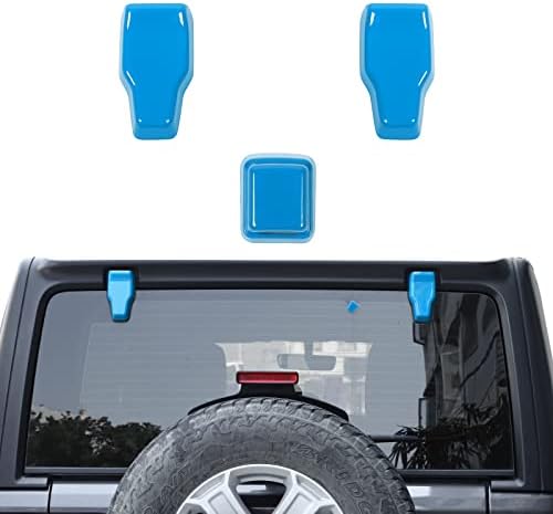 Rear Tail Door Window Hinge & Rear Rain Wiper Nozzle Decorative Cover Trim for 2018-2021 Jeep Wrangler JL JLU(Baby Blue)