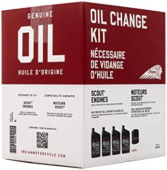 Indian Motorcycle Oil Change Kit for All 60 & 69 Cu In Liquid-Cooled Scout Engines, 4 Quarts 15W-60 Full Synthetic Oil, 1 Oil Filter, 2 Washers, Clutch Performance, Engine Protection - 2880191