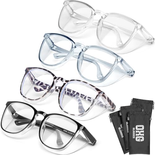 OXG 4 Pack Safety Glasses Anti Fog Goggles, Blue Light Blocking Stylish Safety Glasses for Women Nurses Protective Eyewear