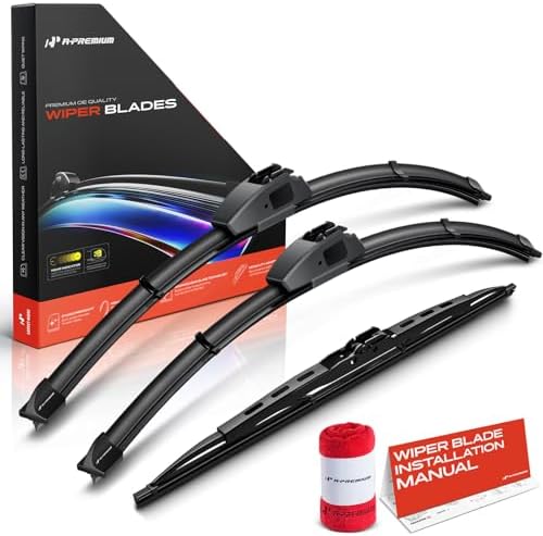A-Premium 22"+19"+15" Windshield Wiper Blades with Wear Indicator & Towel