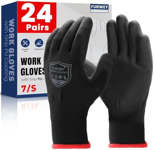 FURWEY Work Gloves, 16/32Pairs Nitrile, Seamless Nylon Knit