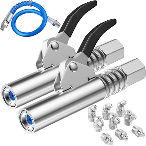 Grease Gun Coupler Quick Lock Release Lube 2pcs Grease Gun Tip Fitting+Grease Gun Hose Tube Extra Gift 9pcs Grease Nipple Nozzle M6-M10 Kit Compatible With All Grease Gun 1/8" Npt Ends 12000 PSI