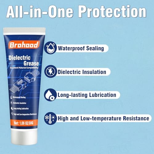 Brohood Dielectric Grease for Electrical Connectors, Battery Terminal Grease for Seals & Spark Plugs, 1 oz Waterproof & Heat Resistant with Brush for Automotive, Marine & Household Use (2 Packs)