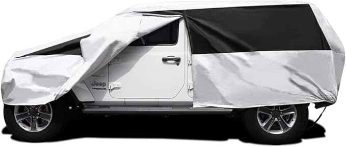 Titan Premium Multi-Layer PEVA Car Cover for Wrangler 4-Door SUVs 164-184". Waterproof, UV Protection, Anti-Scratch Protective Lining, Driver-Side Zippered Opening. Fits Wrangler SUVs.