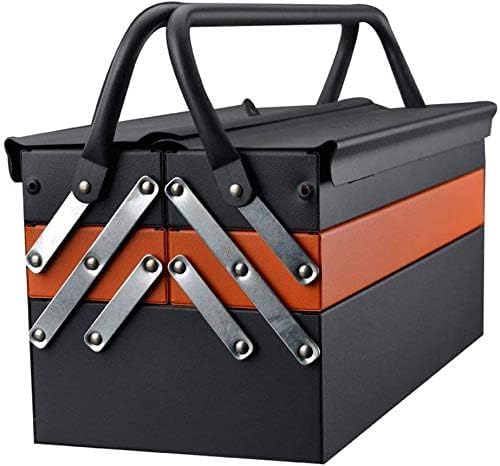 Edward Tools Portable Metal Tool Box with 3 Level Fold Out Organizer Storage - Heavy duty metal frame with smooth metal cantilever latchets - Rust/Scratch Resistant Finish - Hand Carry