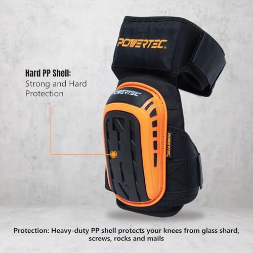 POWERTEC Safety Knee Pads for Men and Women Knee Support with Adjustable Thigh Straps Heavy Duty Shell Soft Foam and Extra Thick Gel Cushion for Work, Construction, Flooring, Roofing (71880)