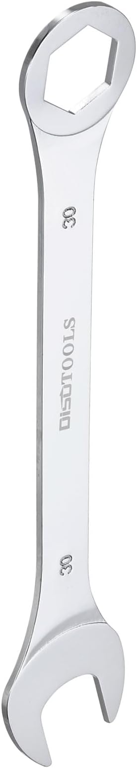 HARFINGTON Thin Combination Wrench Metric 30mm 6-Point Ended Box 15 Degree Offset Open End CR-V Chrome Plated Steel, Silver