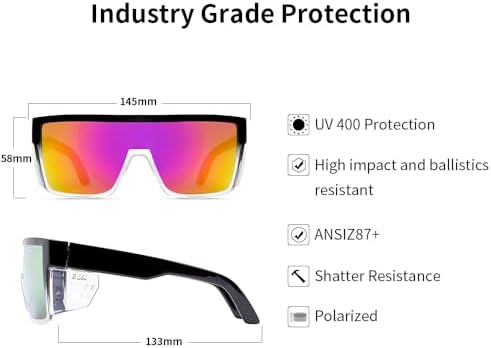 Safety Polarized Sunglasses for Men and Women UV400 Protection and Includes Removable Side Shields,ANSI Z87