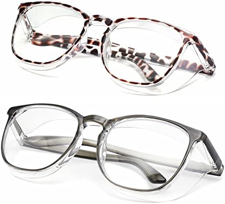 Alsenor Safety Glasses Anti Fog Goggles Protective Eyewear Blue Light Blocking Anti Dust UV Protection Glasses For Men Women (2 Pack(new-leopard+new-grey))