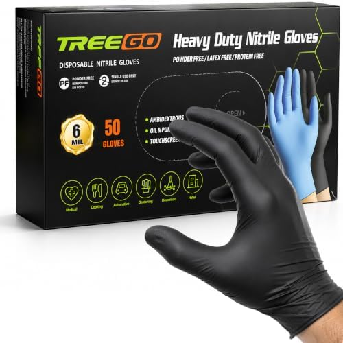 TREEGO Black Nitrile Disposable Gloves, X-Large, 6 Mil, 50 Count