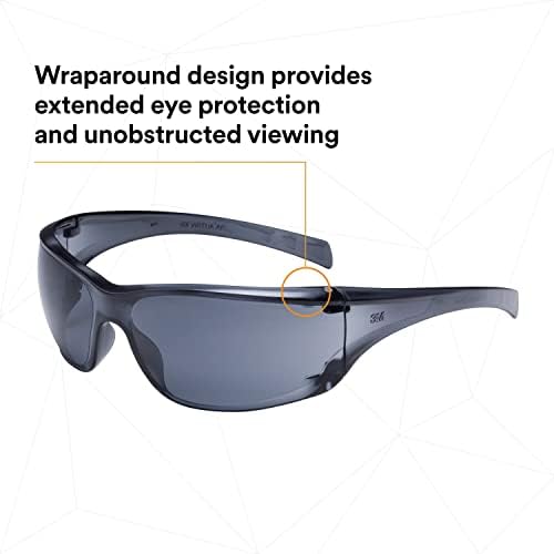 3M Safety Glasses, Virtua AP, Side Shields, Anti-Fog Anti-Scratch Gray Lens, Gray Frame