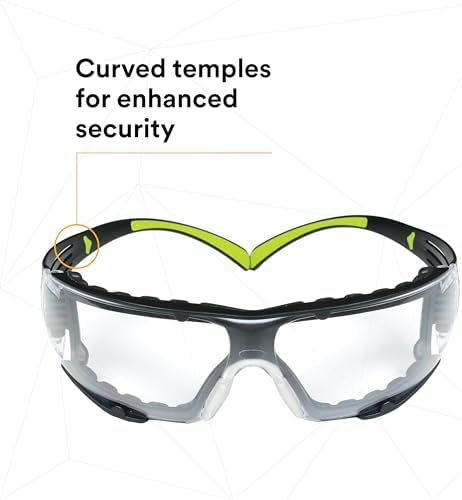 3M Safety Glasses, SecureFit 400, Clear Lens, Green/Black Frame,Foam Gasket