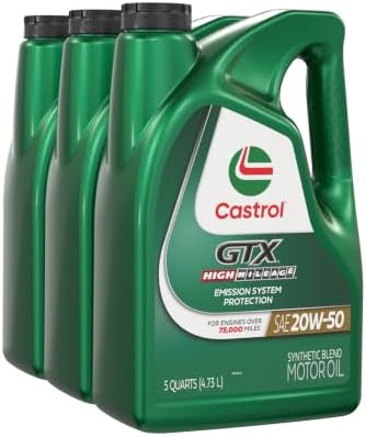 Castrol GTX High Mileage 20W-50 Synthetic Blend Motor Oil, 5 Qt, Pack of 3