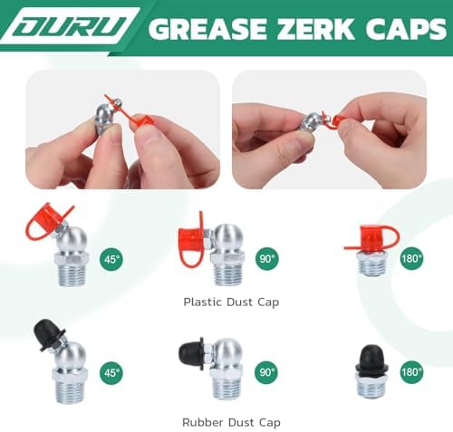 OURU 300PCS Grease Fittings Assortment, SAE & Metric,90°Grease Gun Couplers