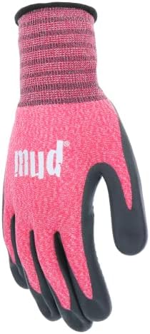 Mud Grip Women's Nylon Seamless Knit Shell Water Resistant Dotted Nitrile Palm Gardening Gloves