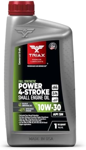 TRIAX Power 4-Stroke 10W-30 Full Synthetic 4-Cycle Small Engine Motor Oil | For Lawnmower, Generator, Tractor, Log Splitter, Snow Blower, Pressure Washer, Cement Mixer, and More (1 Quart)