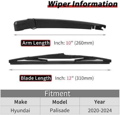 OTUAYAUTO Rear Wiper Arm and Blade Set - Replacement for Hyundai Palisade 2020-2024 Back Window Wiper Accessories Assembly OEM 98820-S8000