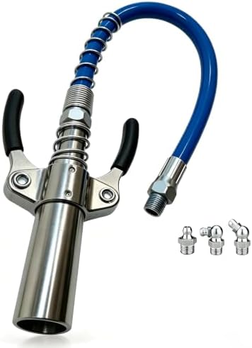 Grease Gun Coupler Kit with 12" Spring Flexible Hose & 3 Grease Fittings