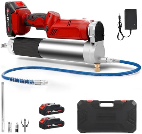 Electric Grease Gun 12,000 PSI 5.3 oz/min, 2-in-1 Cordless Battery Powered Grease Gun Kit with with 2 * 2.0AH Batteries, Bright LED Light, 3 Couplers, Compatible Standard Cartridge