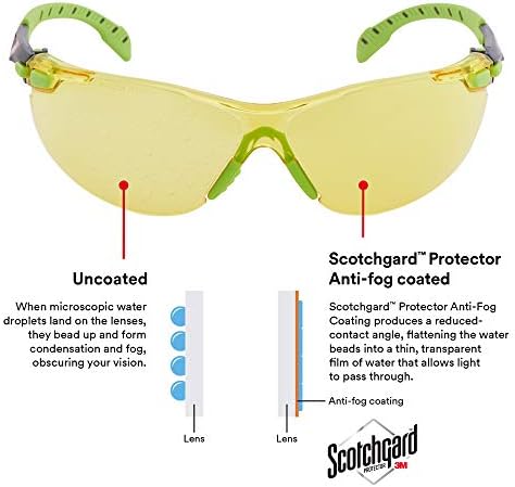 3M Safety Glasses, Solus 1000, Scotchgard Amber Lens, Green/Black Frame