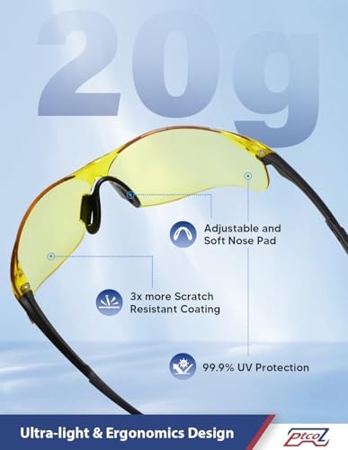 Safety Glasses 28 Pack Amber Tinted: ANSI Z87.1 Certified Anti-Scratch Polycarbonate Lens UV Protection for Construction & Cycling, Woodworking & Lab Lightweight Sofety Nose Pad Unisex