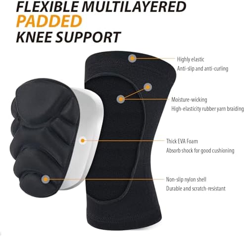Thick EVA Foam Anti-Collision Knee Pads, Reinforced Elastic Cuff Non Slip Knee Sleeve for Volleyball Basketball Construction Gardening Work, Breathable Moisture Wicking Protective Kneepads for Men Women 2 Pack (M)
