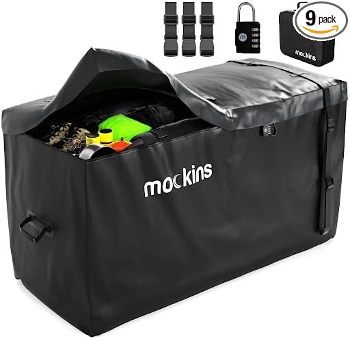 Mockins 25 CuFt All-Weather Trailer Hitch Cargo Carrier Bag | 60"x24"x31" Versatile Truck Bed Waterproof Storage & Cargo Bag for Hitch Carrier | Vehicle Soft-Shell Carriers w/Straps, Lock & Carry Bag