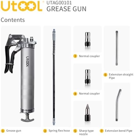 UTOOL 8000 PSI Heavy Duty Pistol Grip Grease Gun Kit, 14 oz Capacity