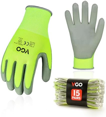 Vgo... 15Pairs PU Coated Safety Work Gloves,Gardening Gloves (PU2103,M)