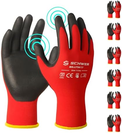 Schwer 12 Pairs Ultra-Comfort Safety Work Gloves MicroFoam Nitrile Coated, Seamless Knit Nylon Glove for Men and Women, Abrasion Resistant, Non Slip, Breathable, LT5617, XXL