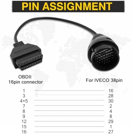 Truck OBD1 to OBD2 Cable for Iveco 38pin to 16pin Diagnostic Adapter