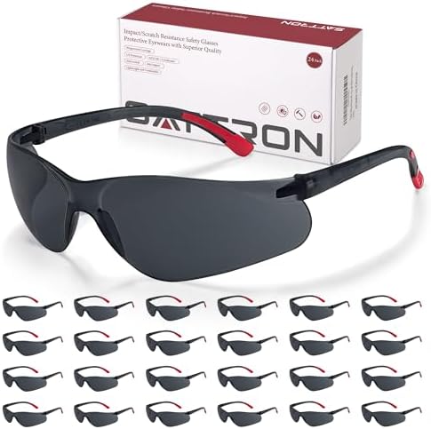 Tinted Safety Glasses 24 Pack, Safety Sunglasses Bulk UV Protection & ANSI Z87.1, Protective Eyewear Scratch Impact Resistant Safety Goggles for Men Women Construction, Shooting, Lab Work Smoke Grey