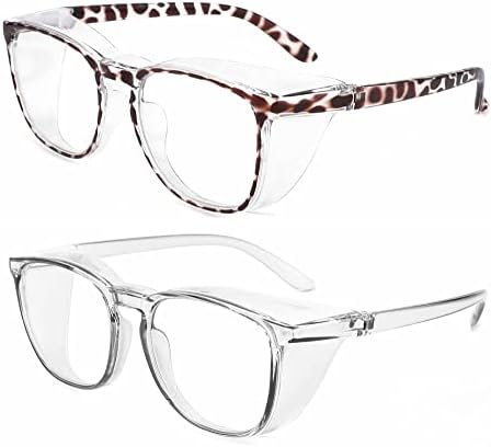Alsenor Safety Glasses Anti Fog Goggles Protective Eyewear Blue Light Blocking Anti Dust UV Protection Glasses For Men Women (2 Pack(new-leopard+grey))