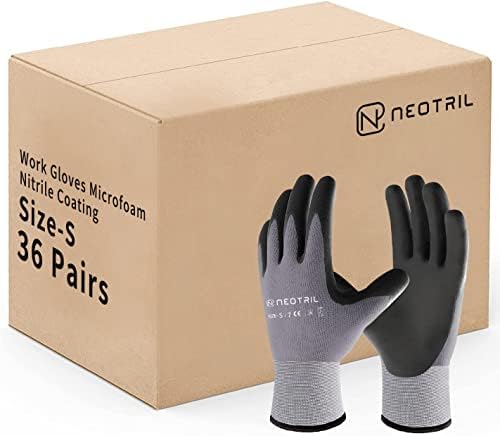 NEOTRIL Safety Work Gloves MicroFoam Nitrile Coated-3/6/12/36 Pairs,Breathable Nylon Working Gloves for Men Women