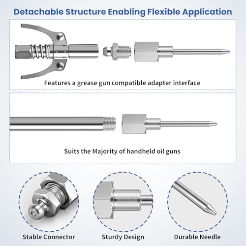 7PCS Grease Gun Needle Tips Accessories Kit Set Mini Needle Dispenser Rubber Joint Nipple Straight Nozzle Coupler Elbow Fittings Adapter Detachable Injector for Narrow Tight Small Confined Spaces