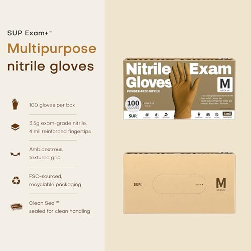 Supmedic SUP Exam Plus® Nitrile Gloves, Powder-Free Disposable, Trail Tan