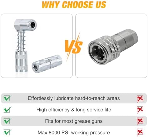 GOOACC 90 Degree Grease Gun Coupler and Straight Grease Gun Tips Fittings, Sturdy Steel Right Angle Grease Zerk Adapter for Tight Spaces Mini Small Grease Guns Lubrication Tool for Auto Ship Machinery