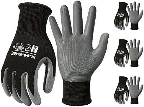 MANUSAGE Safety Work Gloves - Protective Glove for Men & Women - Ultrathin Hand Protection - For Construction, Gardening, Landscaping - Black - Size M - 3 Pairs