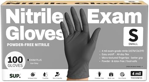 Nitrile+ SUP Exam Plus Gloves, Powder-Free Disposable, Black 100 Count