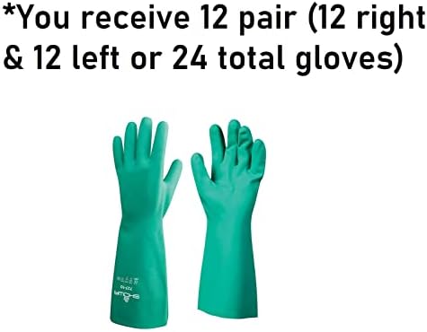 SHOWA Nitrile Gloves Large | Chemical Resistant | Unlined | 13 Inches Length | 12 Pairs, Pack of 12