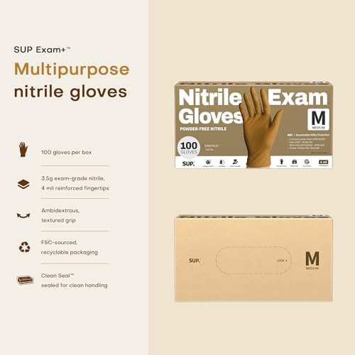 Supmedic SUP Exam Plus® Nitrile Gloves, Powder-Free Disposable, Trail Tan